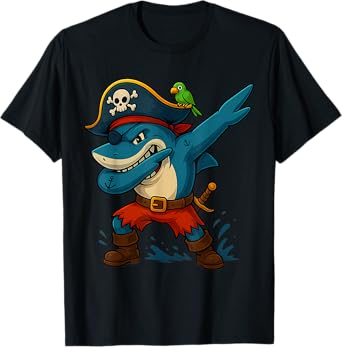 Funny Shark Graphic Dab Dabbing Shark Pirate Kids T-Shirt