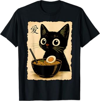 Cat Anime Cute Kawaii Cat Ramen Japanese Funny Graphic T-Shirt