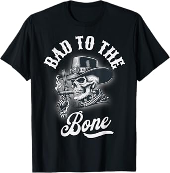 Bad to the Bone Skull Rebel Edgy Halloween Cowboy Top T-Shirt