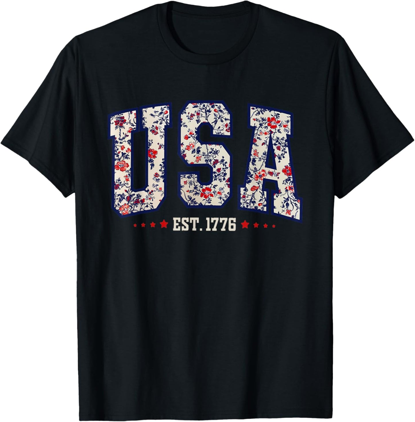 Women Floral USA Est 1776 Girly 4th of July American Girl T-Shirt