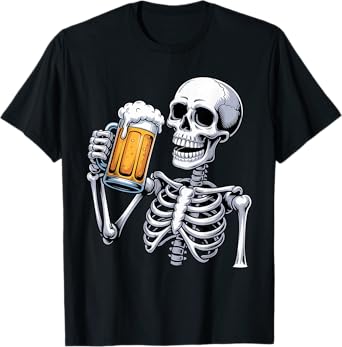 Funny Halloween Costume for Men Skeleton Drinking Beer Party T-Shirt