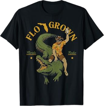 Flo Grown Florida Grown Rodeo Alligator Rider Funny Southern T-Shirt