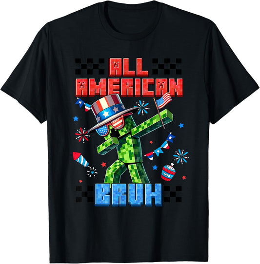 Funny All American Bruh Pixel Graphics Gamers 4th Of July T-Shirt