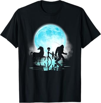 Funny Bigfoot Alien Unicorn Fishing T-Shirt