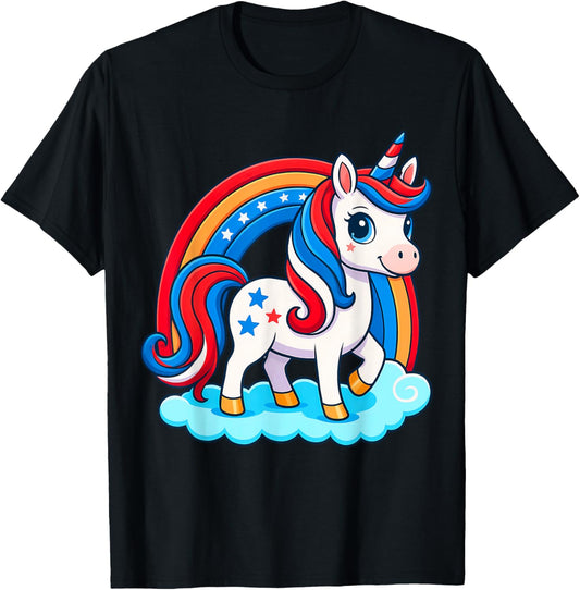 Girls 4th Of July Unicorn Usa Flag Toddler Patriotic Kids T-shirt