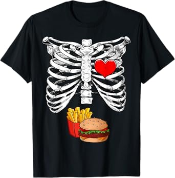 Halloween Dad Skeleton Pregnancy Hamburger Fries Xray Funny T-Shirt