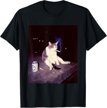 Funny Smoking Meme Cigarette Kitten Brainrot Silly Cat T-Shirt