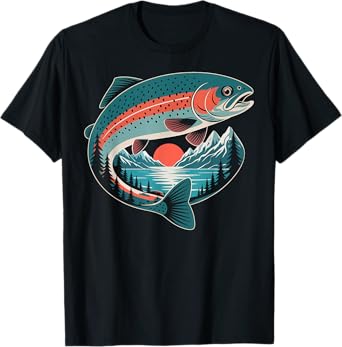 Retro Trout Fishing Nature Lover Mountain Lake Gifts for Men T-Shirt