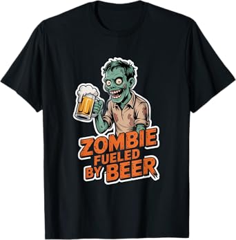 Zombie Fueled by Beer Funny Halloween Beer Lover T-Shirt