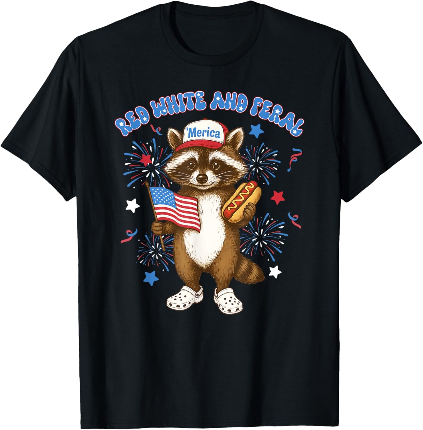 USA Red Funny White And Feral Racoon 4th July Boy Girl Kids T-Shirt