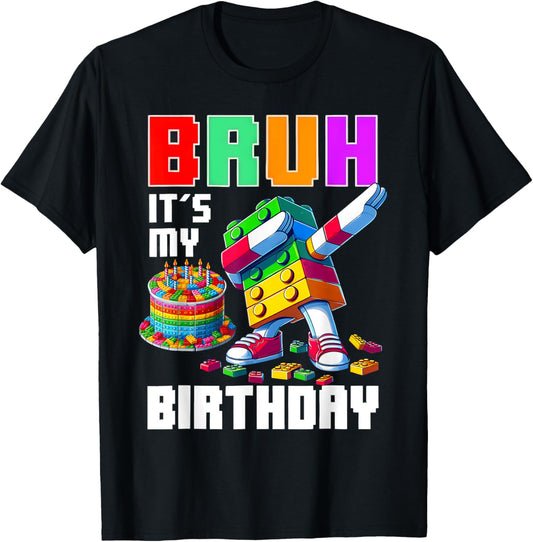 Vintage Bruh Its My Birthday Master Builder Dabbing Blocks T-Shirt