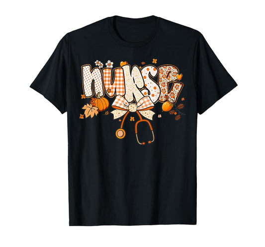 Retro Pumpkin Nurse Life Stethoscope Fall Autumn Funny Nurse T-Shirt