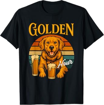 Funny Dog Lover Golden Retriever Hour Vintage Sunset T-Shirt