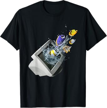 Frutiger Aero Aesthetic Tech Computer Aquarium Fishes T-Shirt