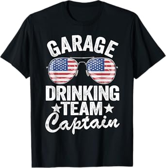 4th Of July Beer American Flag Garage Drinking Team Captain T-Shirt for Women Men