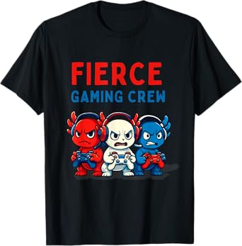 Funny Fierce Axolotl Gaming Crew Red White Blue Gamers T-Shirt
