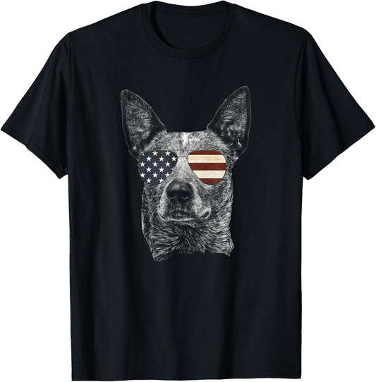 Australian Cattle Dog USA Flag Funny Cute women Heeler T-Shirt