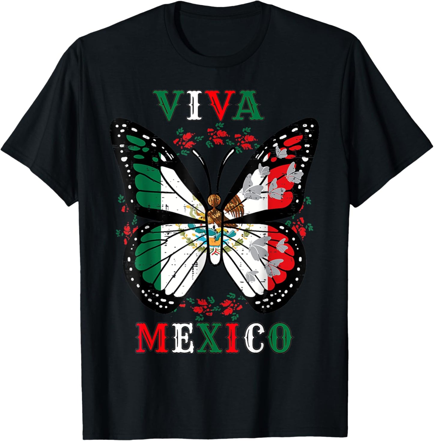 Viva Mexico Mexican Independence Day Butterfly flag Mexico T-Shirt