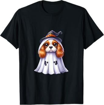 Cute Halloween Cavalier King Charles Spaniel dog as a ghost T-Shirt
