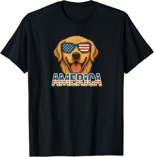 Amercian Golden Retriever Celebrating The Flag T-shirt