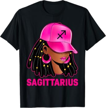 Sagittarius Queen Loc'd Hair Black Woman Cap Zodiac Sign T-Shirt