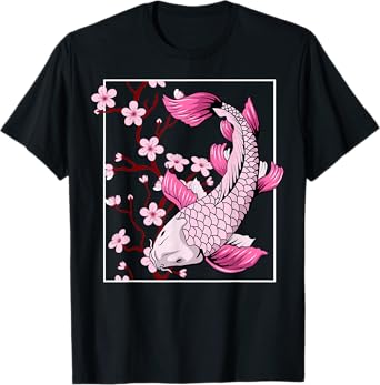 Vintage Sakura Blossom Flower Koi Fish T-Shirt
