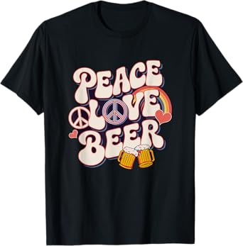 Peace Love Beer Vintage Groovy Retro Hippie Drinking Funny T-Shirt