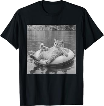 Chilling Kitten Funny Beer Cat Meme Stupid Brainrot T-Shirt