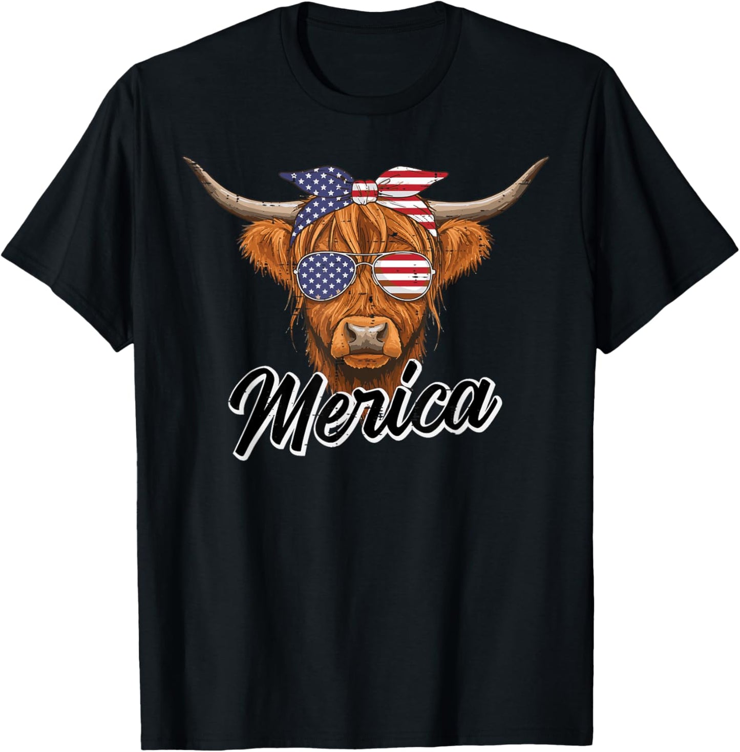 4th Of July Highland Cow Merica American Farm Men Women Kids T-Shirt