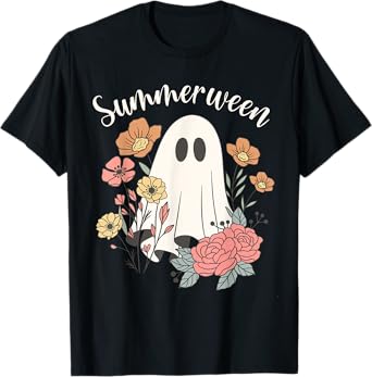 Summerween Wildflower Funny Ghost Spooky Season Halloween T-Shirt