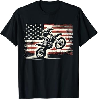 Dirt Bike American Flag Motocross Biker Vintage USA T-Shirt for Women Girls Kids Men