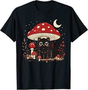 Cute Cottagcore Cat Mushroom Hat Vintage Grunge Aesthetic Men Women Girls Kids T-Shirt