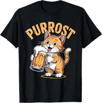 Funny Oktoberfest Cat Kitty Bavarian Drinking Beer Purrost T-Shirt