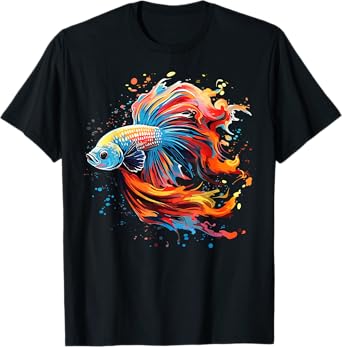 Colorful Betta Fish Lover Splash Art Betta Fighting Fish T-Shirt