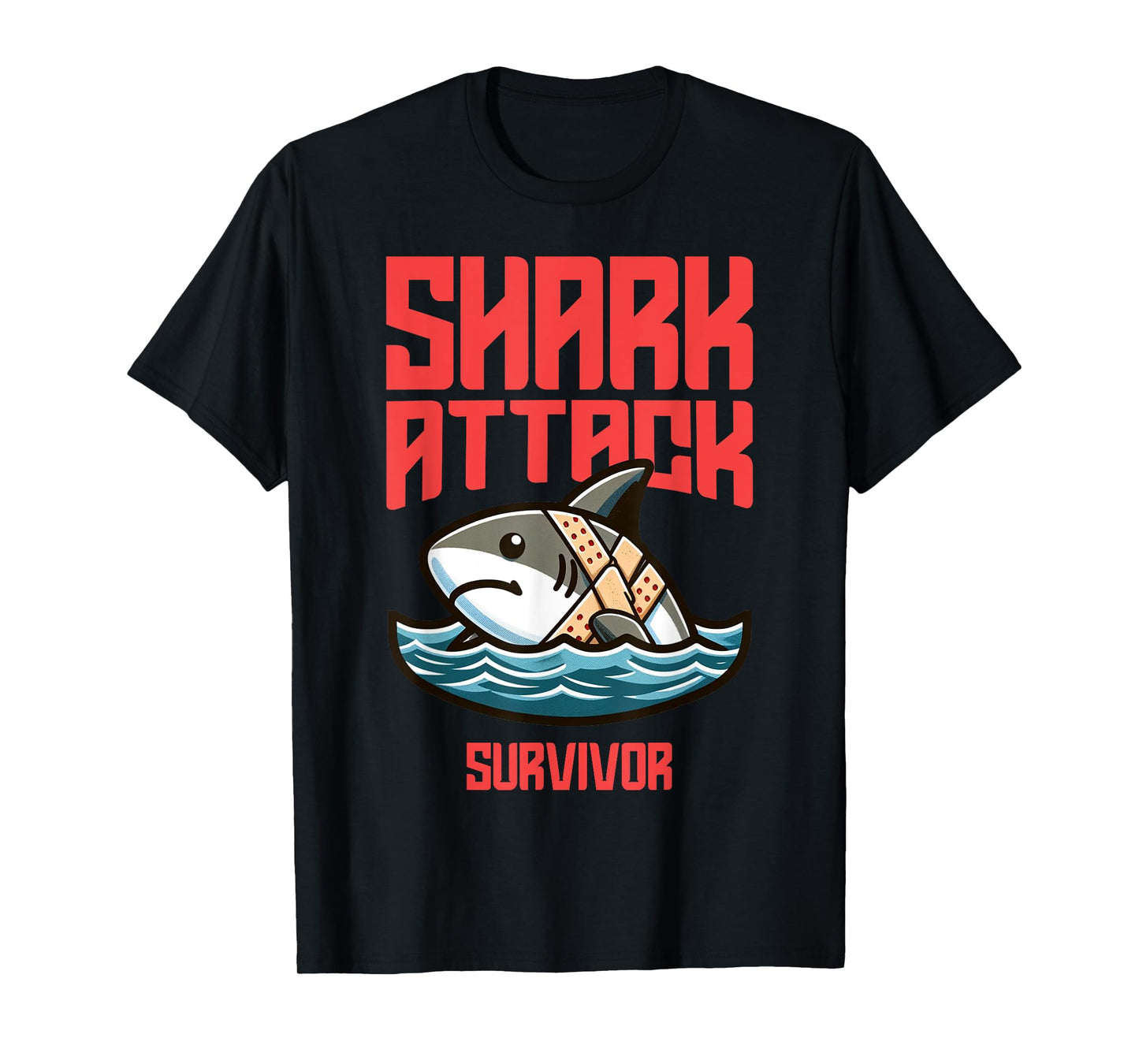 Cool Shark Attack Survivor Injury Beach Funny Shark T-Shirt for Men Women Kids