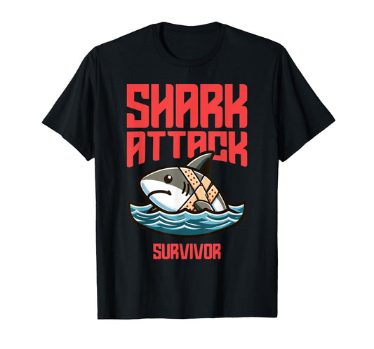 Cool Shark Attack Survivor Injury Beach Funny Shark T-Shirt for Men Women Kids