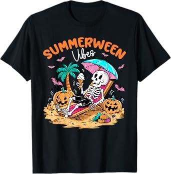 Summerween Halloween Skeleton Ice Cream Summer Vacation T-Shirt