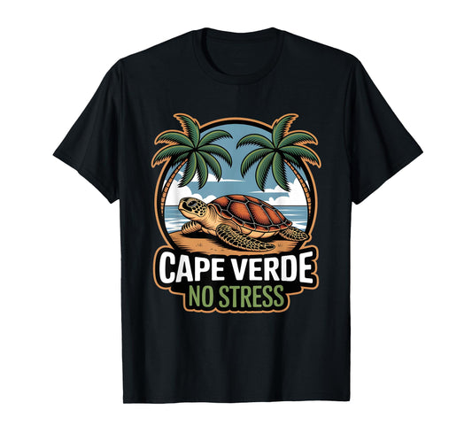 Cape Verde No Stress Beach Turtle & Palm Design T-Shirt