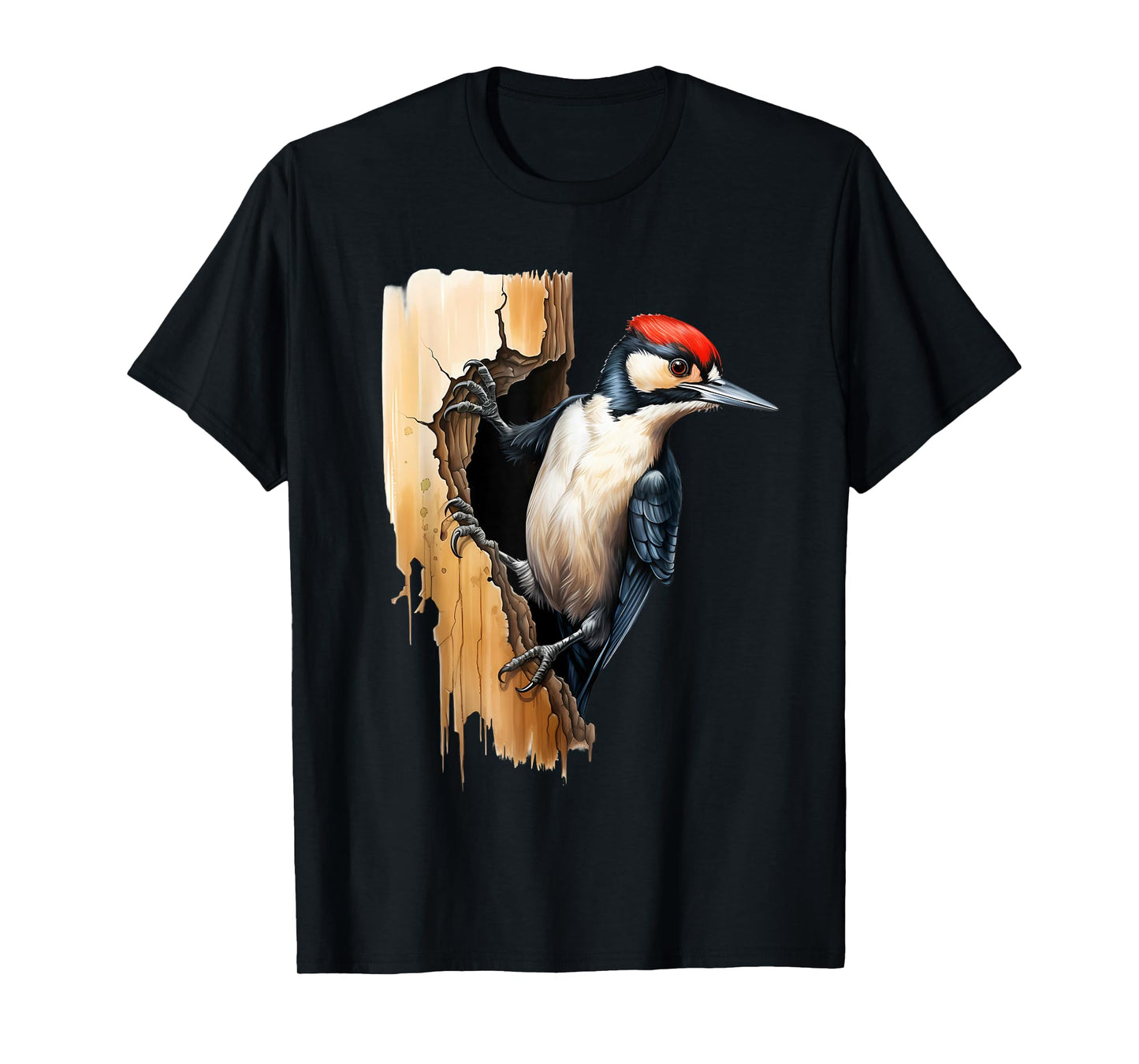 Woodpecker Wall Drawing Nature Wildlife Motif Animal Print T-Shirt