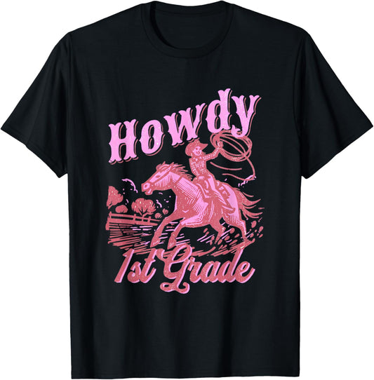 Vintage Howdy First Grade Cowgirl Teacher Western School T-Shirt
