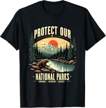 Protect National Parks Vintage Bear Wilderness Art Design T-Shirt