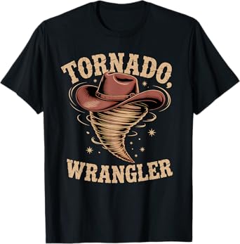 Tornado Wrangler Bold Western Cowboy Graphic Design Vintage T-Shirt