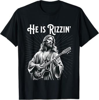 Funny Rizz Rif He is Rizzin Jesus Playing Guitar T-Shirt