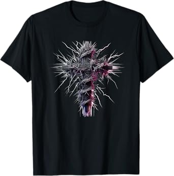 Christian Cross Punk Art Style Distressed Crown of thorns T-Shirt