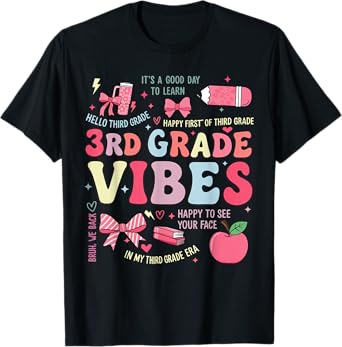 Coquette Bow 3rd Grade Vibes First Day of School Teacher T-Shirt