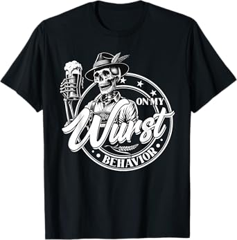 Oktoberfest On My Wurst Behavior German Beer Skeleton Men T-Shirt