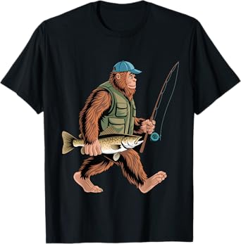 Fish Angler Fisherman Bigfoot Sasquatch Walleye Fishing T-Shirt