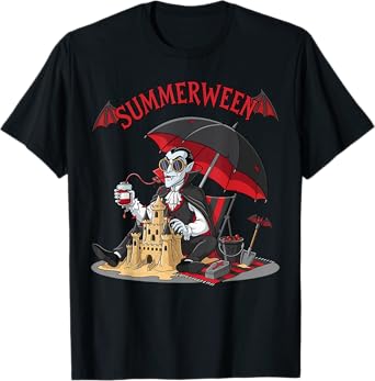 Summerween Vampire Beach Dracula Sandcastle Gothic Halloween T-Shirt
