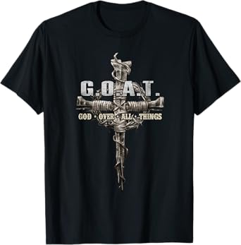 Savitan Shop G.O.A.T. Goat Over All Things Vintage Christ Cross Bible God Unisex-Adults Black T-Shirt
