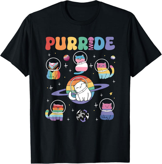 Purride Cat Lgbt, Cats In Space, Rainbow Cats Lgbt Pride T-shirt